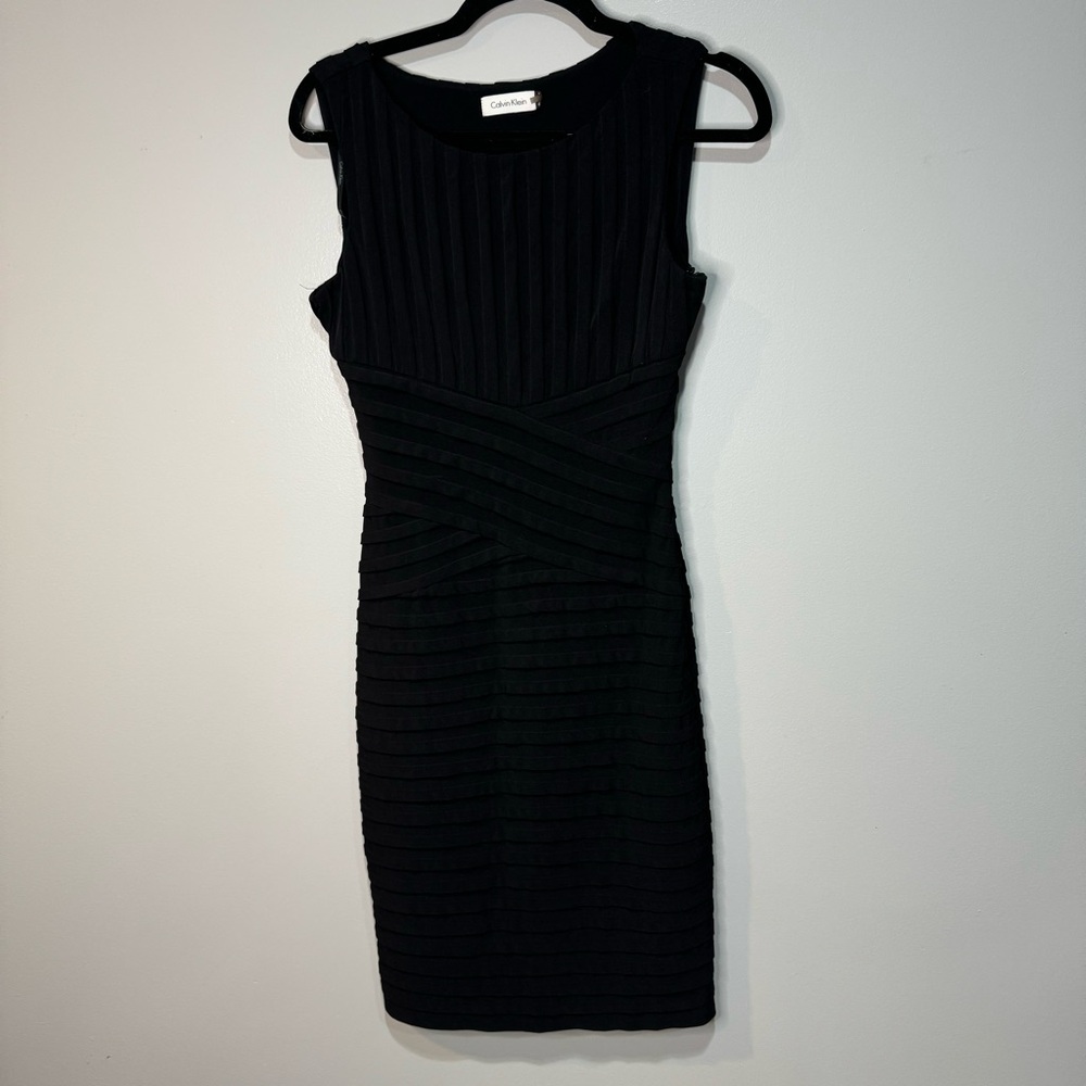 Calvin Klein Black Sleeveless Pleated Dress, Side Zipper